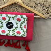 Gajri Handloom Khadi Cotton Saree With Flower Print Blouse